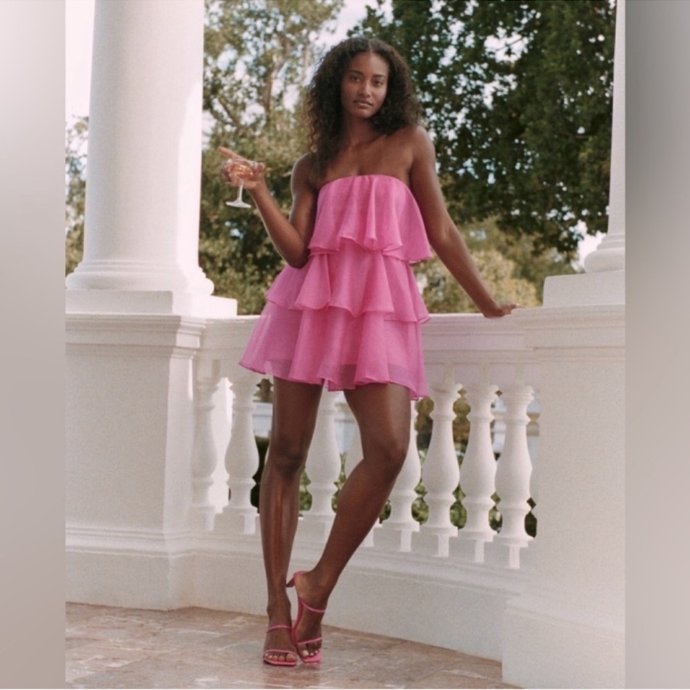 Organza Tiered Strapless Mini Dress